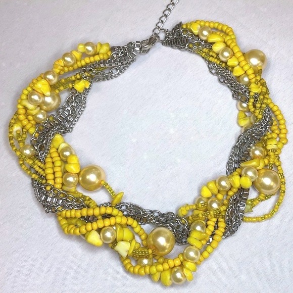 Unbranded Jewelry - Bold Vintage Multi Strand Beaded Necklace Twisted Yellow Jewelry